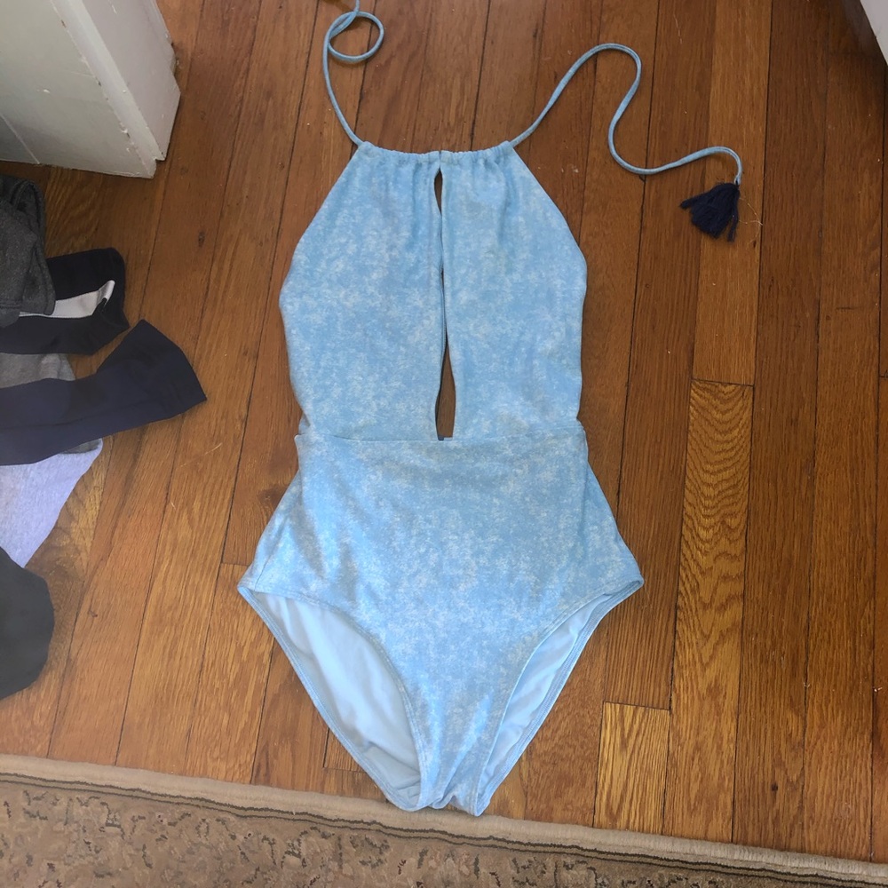 Aerie baby blue one piece bathing suit.